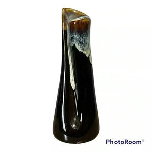 Mid-Century Modern‎ Brown and White DRIP GLAZE 5.5" Bud Vase Unique Shape HTF!